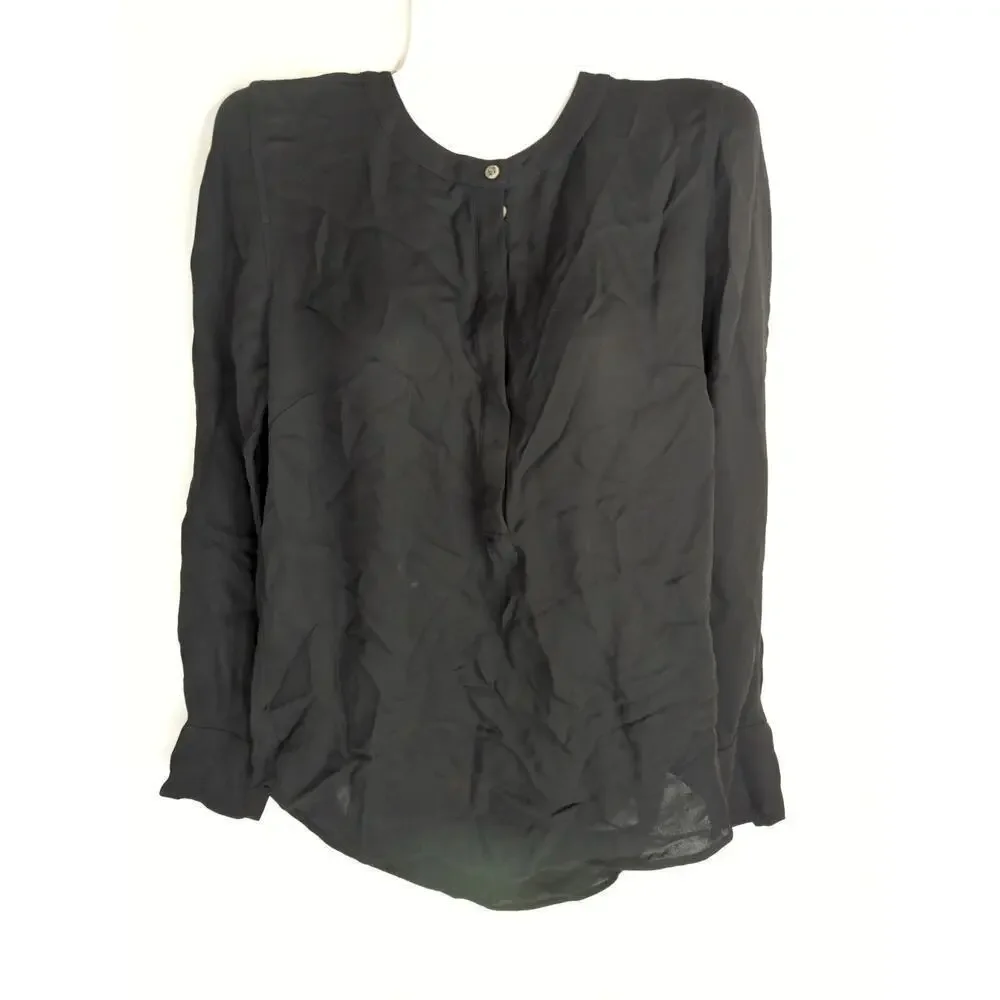 J. Crew Black Viscose Long Sleeve Half Button Long Sleeve Shirt Women's Small